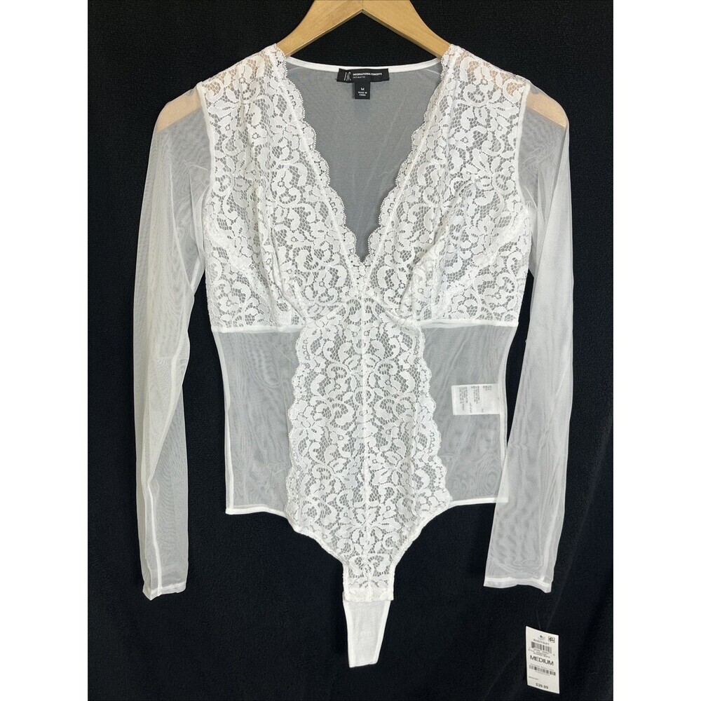 INC International Bodysuit Washed White Lace Size XL NWT